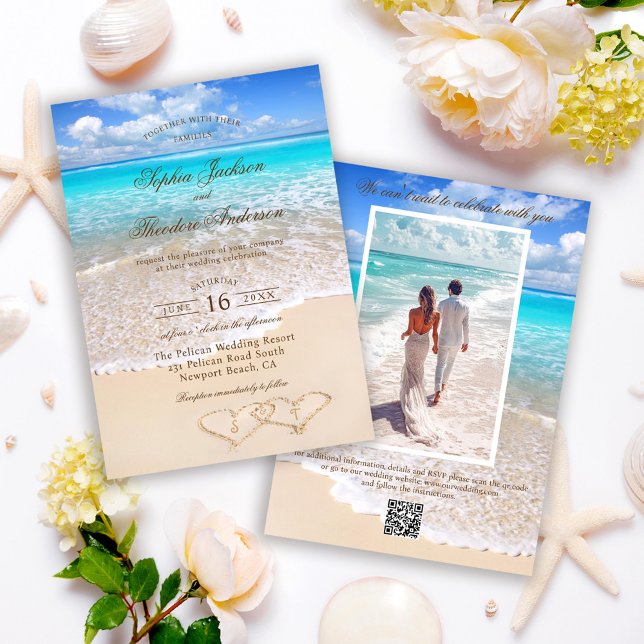 Invitación Elegante foto de boda en la playa tropical del océ (Subido por el creador)