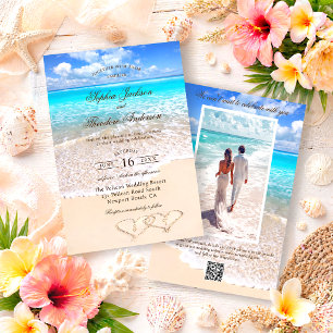 Invitación Elegante foto de boda en la playa tropical del océ