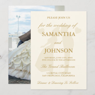 Invitación Elegante Foto de Boda en Marfil Antiguo