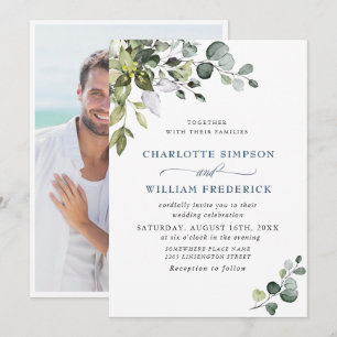 Invitación Elegante foto de boda floral de eucalipto en acuar