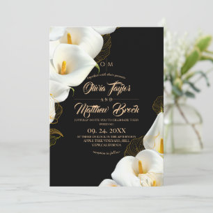 Invitación Elegante foto de boda floral moderna oscura
