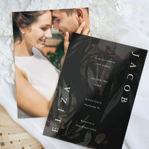 Invitación Elegante foto de Boda floral negro