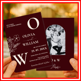Invitación Elegante foto de boda formal floral burgundy marfi