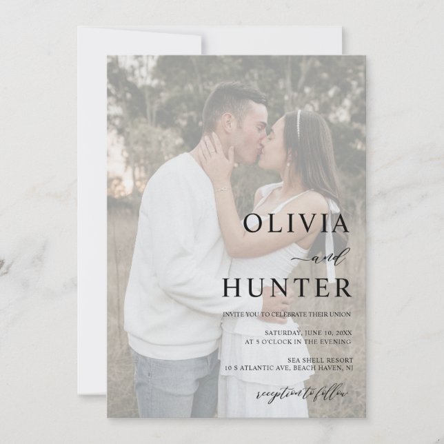 Invitación Elegante foto de Boda gris plateado moderno (Anverso)