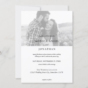 Invitación Elegante foto de boda horizontal en blanco y negro