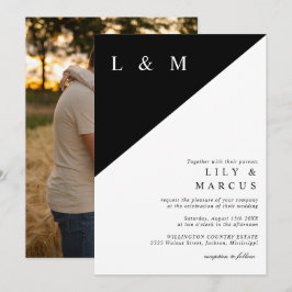 Invitación Elegante Foto De Boda Minimalista En Blanco Y Negr