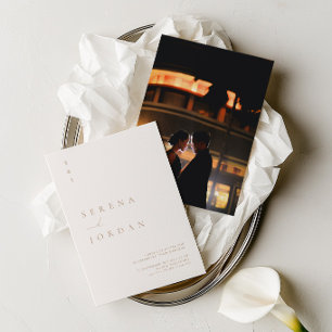 Invitación Elegante Foto de Boda Minimalista Marfil