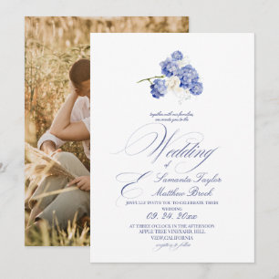 Invitación Elegante foto de boda minimalista moderna azul mar