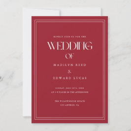 Invitación Elegante Foto de Boda Moderna de Color Rojo Vino O