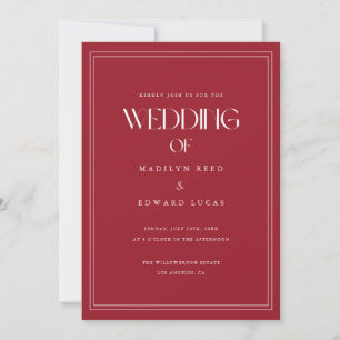 Invitación Elegante Foto de Boda Moderna de Color Rojo Vino O