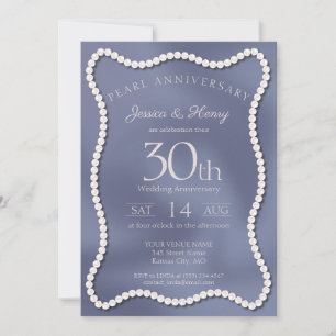 Invitación Elegante Foto de Bodas de Perla Azul 30 Aniversari