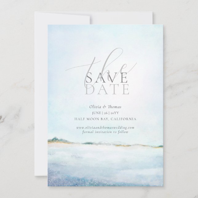 Invitación Elegante foto de bodas de playa pintada salva la f (Anverso)