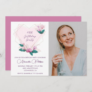 Invitación Elegante foto de Boho Pink Floral 48º cumpleaños