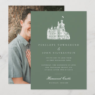Invitación Elegante Foto de Castillo Vintage Verde para Boda