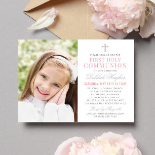 Invitación Elegante foto de Chica de la primera comunión rosa