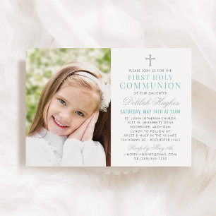 Invitación Elegante foto de Chica de la primera comunión Verd