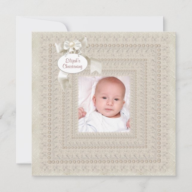 Invitación Elegante foto de chico marfileño beige (Anverso)
