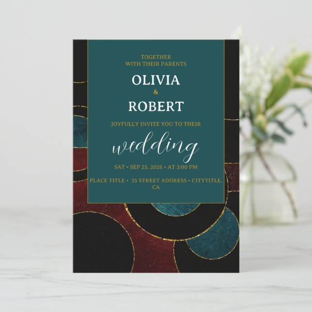 Invitación Elegante foto de color negro de Petrol (Anverso de pie)