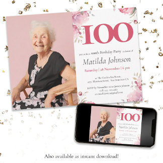 Invitación Elegante foto de color rosa con motivo de la fiest