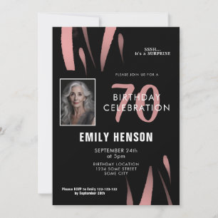 Invitación Elegante foto de cumpleaños 70 en acuarela rosa ne