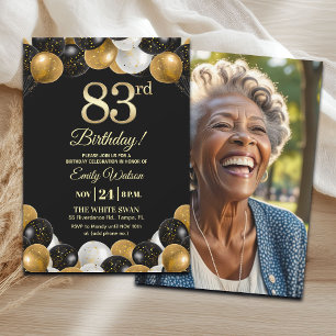 Invitación Elegante Foto de Cumpleaños 83 con Brillo Dorado N