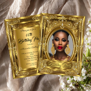 Invitación Elegante Foto de Cumpleaños Fiesta Dorada Joyas