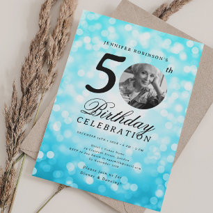 Invitación Elegante foto de cumpleaños número 50 Fiesta Turqu