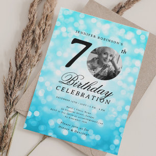 Invitación Elegante foto de cumpleaños número 70 con bokeh tu