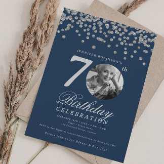 Invitación Elegante foto de cumpleaños número 70 fiesta plata