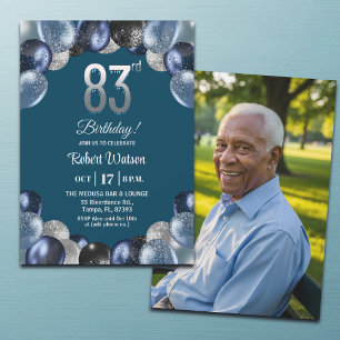 Invitación Elegante foto de cumpleaños número 83 con brillo a
