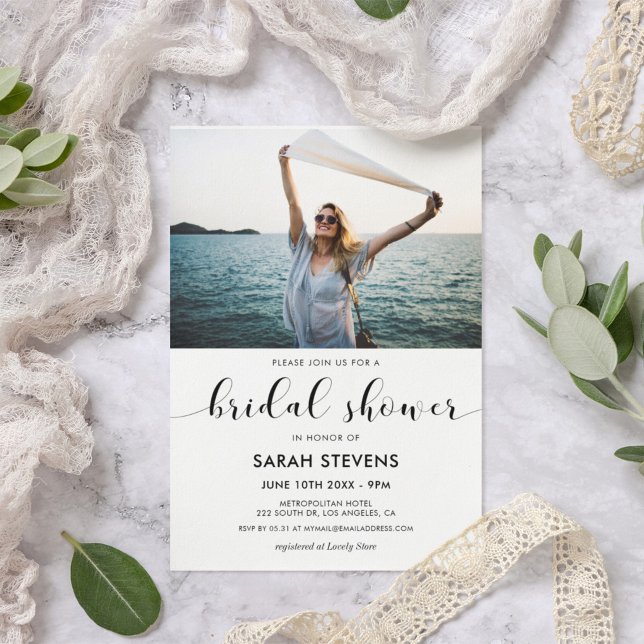 Invitación Elegante foto de ducha de novia en blanco y negro (Subido por el creador)