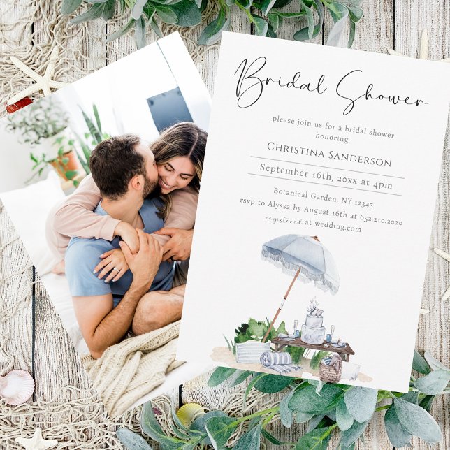 Invitación Elegante foto de ducha de novia en la playa coster (Subido por el creador)