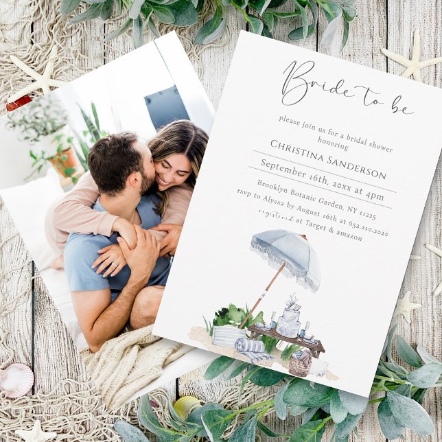 Invitación Elegante foto de ducha de novia en la playa coster (Subido por el creador)
