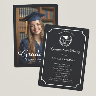 Invitación Elegante foto de Emblem Grad de la Escuela Blanca 