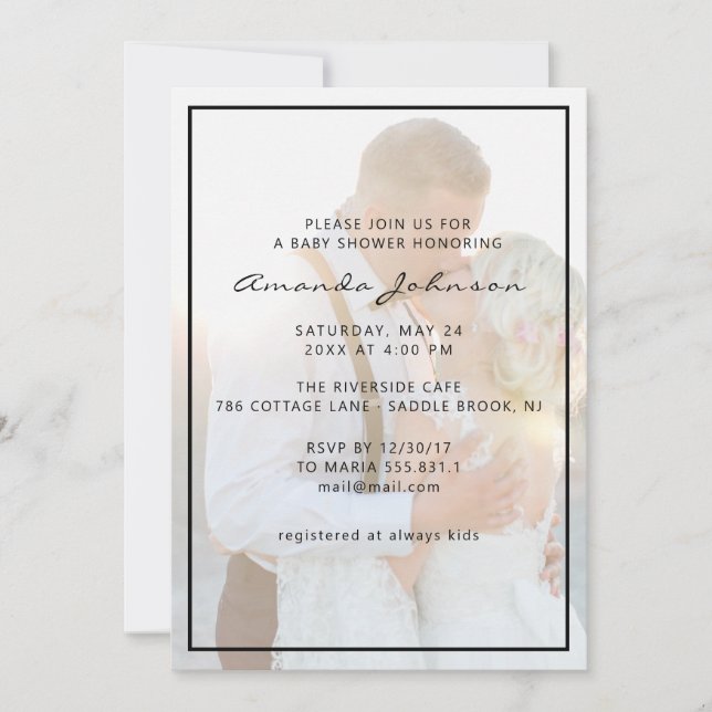 Invitación Elegante foto de Faux Vellum Overlay Baby Shower (Anverso)