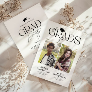 Invitación Elegante foto de fiesta de graduación conjunta en