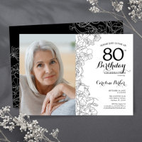 Elegante foto de flor blanca negra 80 cumpleaños
