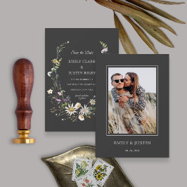 Invitación Elegante foto de flor salvaje negro salva la fecha