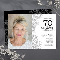 Elegante foto de Floral Blanca Negra 70 cumpleaños