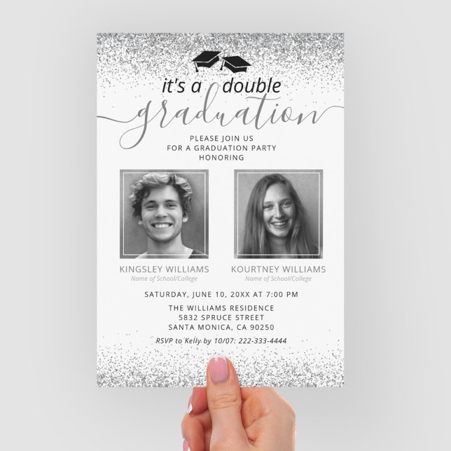 Invitación Elegante foto de graduación conjunta de Purpurina  (Subido por el creador)