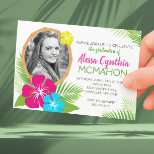Invitación Elegante foto de graduación de Luau Hawaiano