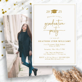 Invitación Elegante foto de graduación de oro