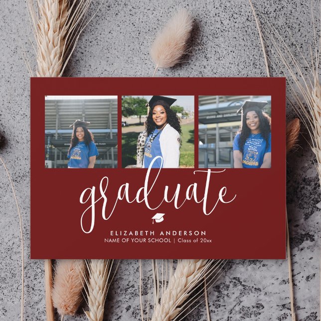 Invitación Elegante foto de graduación en Borgoña 2024 (Subido por el creador)