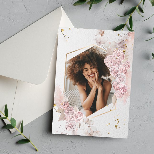 Invitación Elegante foto de graduación floral rosa rosa paste (Subido por el creador)