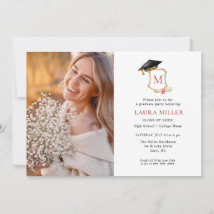 Invitación Elegante foto de graduación monogramada