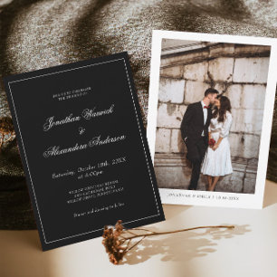 Invitación Elegante foto de la boda de invierno negra