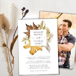 Invitación Elegante foto de la boda de otoño del follaje marr