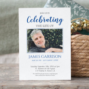 Invitación Elegante foto de la celebración azul de la vida