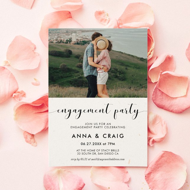 Invitación Elegante foto de la fiesta de compromiso en blanco (Subido por el creador)