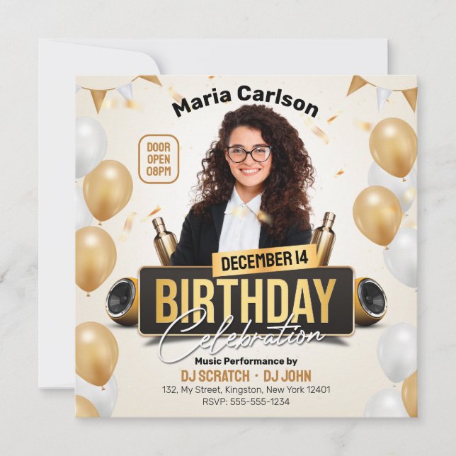 Invitación Elegante foto de la fiesta de cumpleaños de Adulto (Anverso)